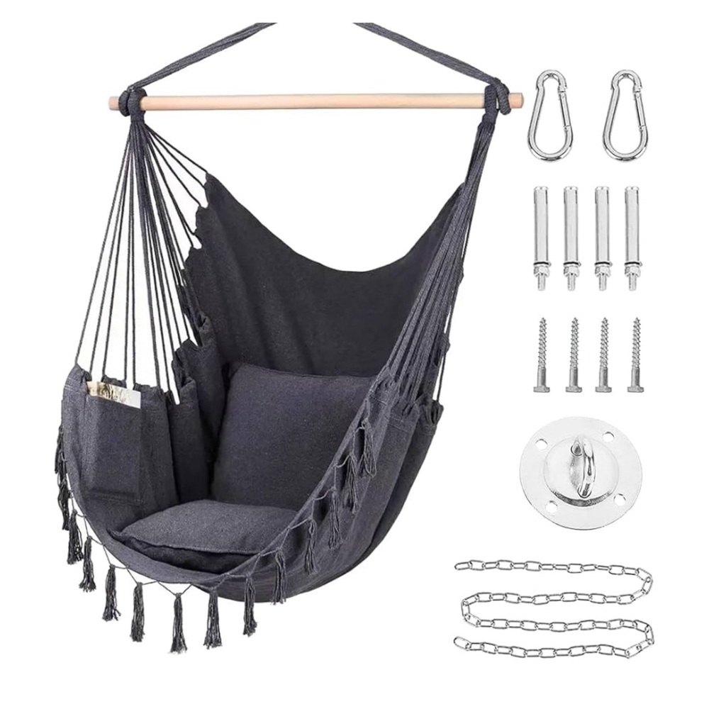 New!! Cozy Gray Hammock Chair - Picture 1 of 10